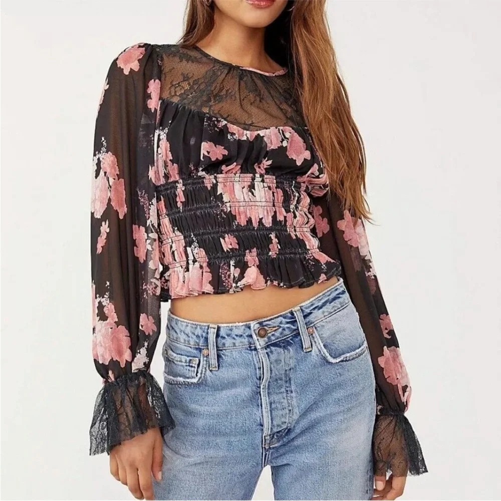 Free People Daphne Blouse in Midnight Combo Size S - Picture 2 of 5